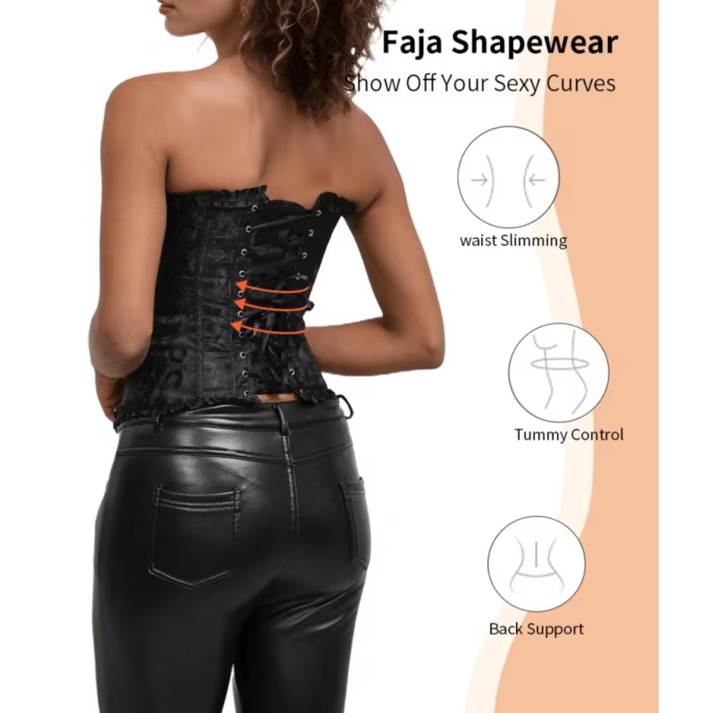 Boning Corset Steel - Corsé Jacquard con cremallera y cordones,